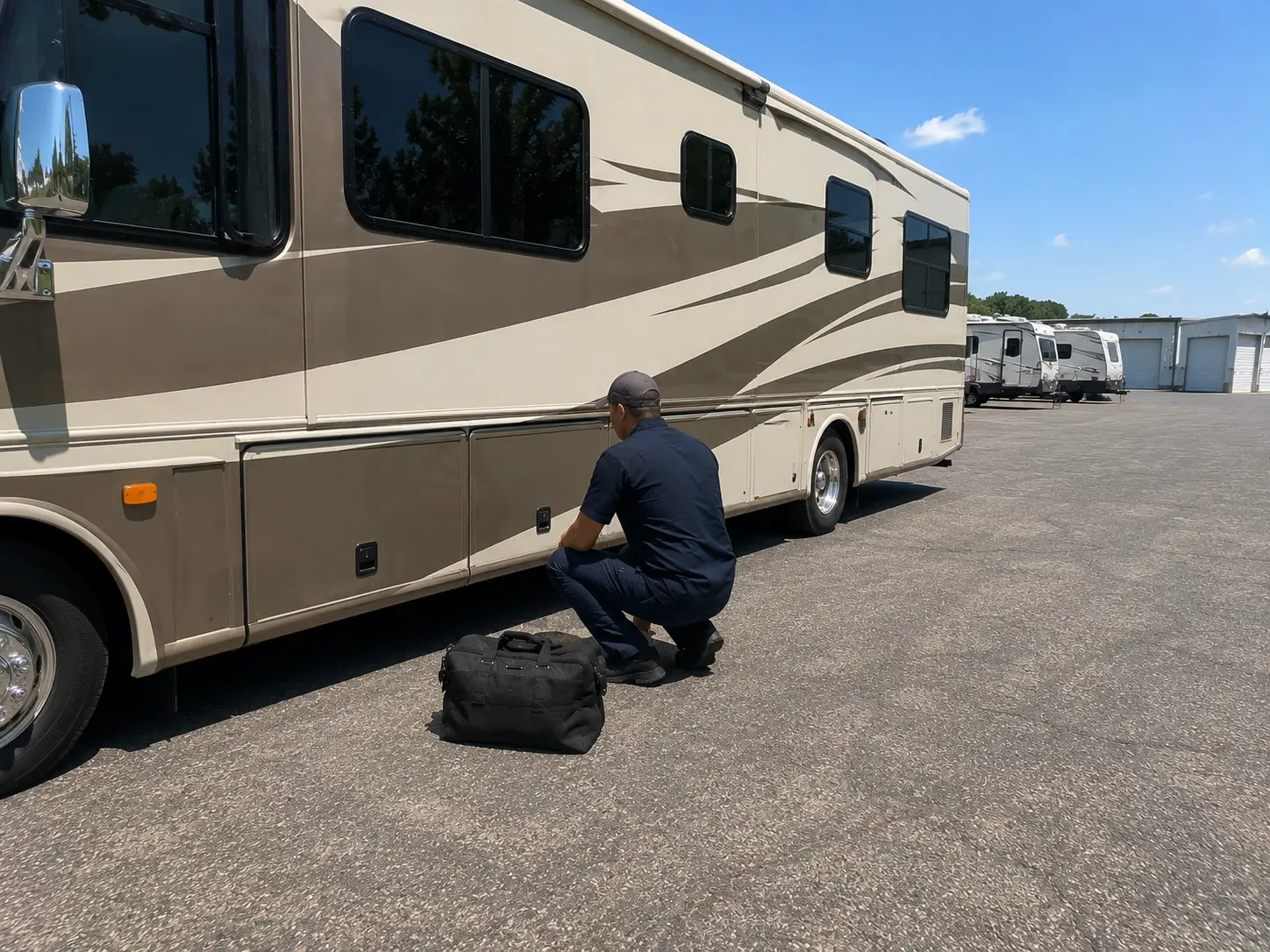 On-Site RV Refrigerator and Appliance Repair Cincinnati OH Mobile RV technician diagnosing Norcold fridge and Suburban furnace at storage facility in Cincinnati Ohio